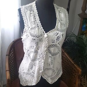 August Silk Crochet Asymmetrical Vest
